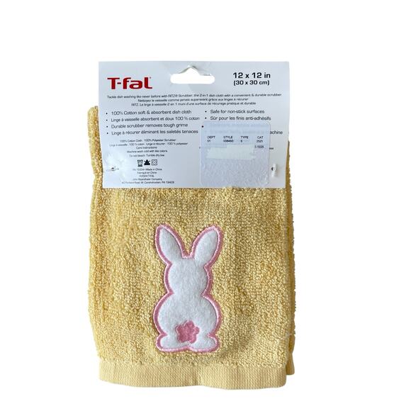 T-Fal Bunny Rabbit Kitchen Dish Towel Scrubbers 12x12 Set of 4 Spring Yellow NEW - Picture 5 of 6
